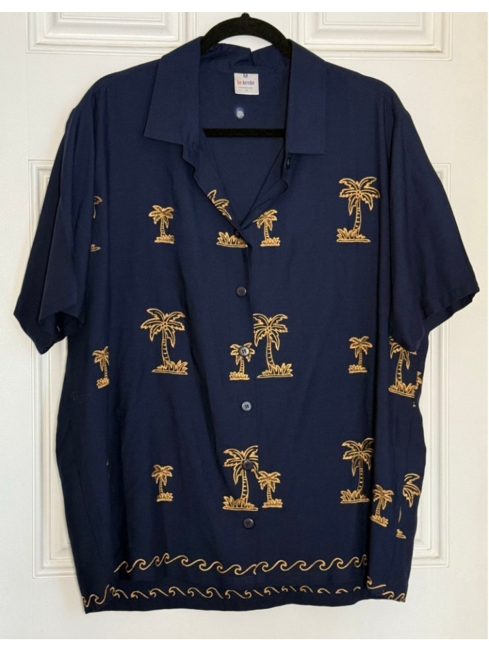 La Leela Mens Navy Blue Palm Tree Embroidered Button Down Shirt Like New (XL) - Picture 2 of 7